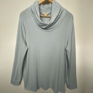 LOFT Women Large Light Blue Cowl Neck Sweater Thin Knit Pullover Minimalist NWT
